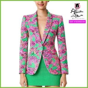 Alice + Olivia Macey Pink Green Cuffed Shawl Paisley Collar Blazer Jacket 0